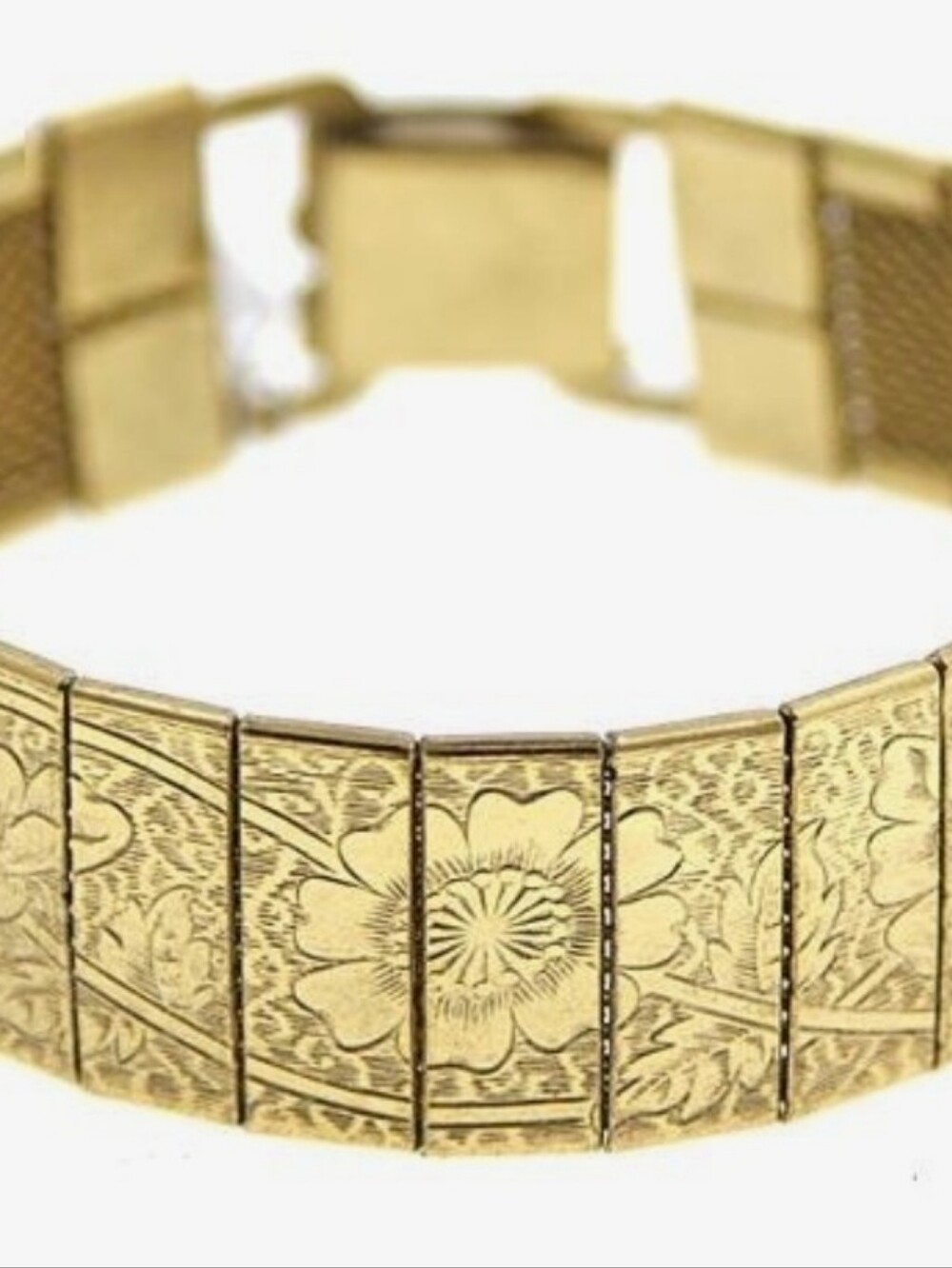 Vintage Gold-Tone Engraved Floral Panel Bracelet Sarah Coventry 1970s